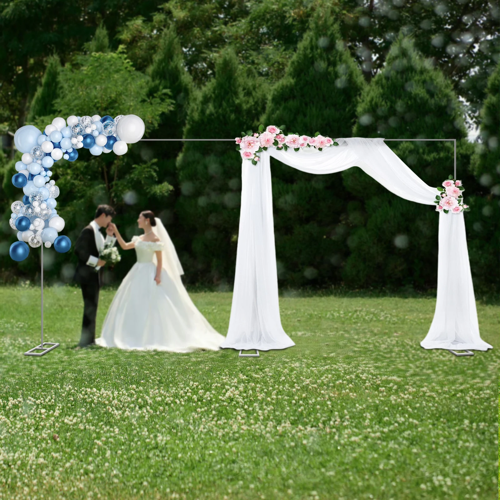 

10x20Ft Metal Wedding Backdrop Stand Kit - Silver Pipe Frame for Photography Backgrounds Party Decor Arch Curtain Support System