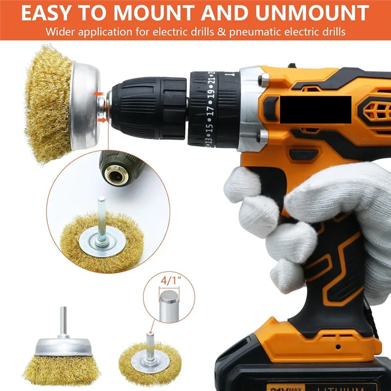 مجموعة فرش أكواب العجلات النحاسية من COFA مكونة من 8 قطع، مجموعة فرشاة سلك نحاسية كربونية مجعدة خشنة لتنظيف الصدأ والتآكل والطلاء المتين والأصفر