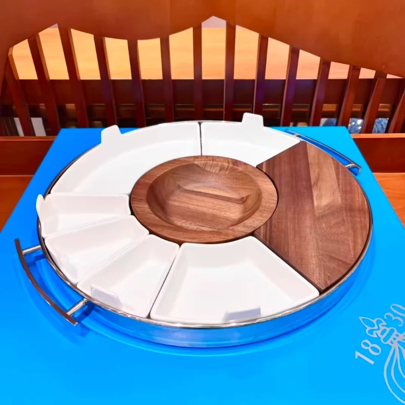 Modern high-luxury ceramic stainless steel fruit plate dessert set, household club party snack plate fruit plate combination