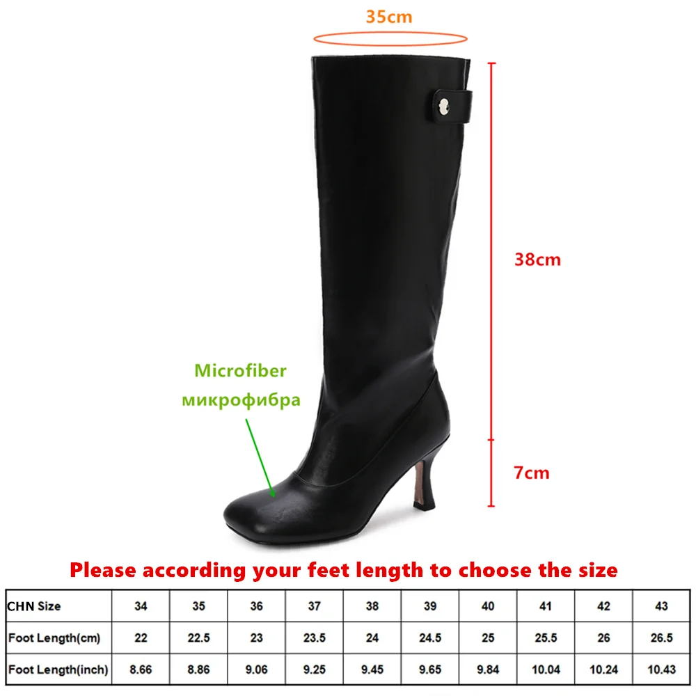 Aucegi Latest Women Fashion Thin Heels Pants Knee-High Boots Quality Microfiber Leather Square Toe Slip On Event Banquet Shoes