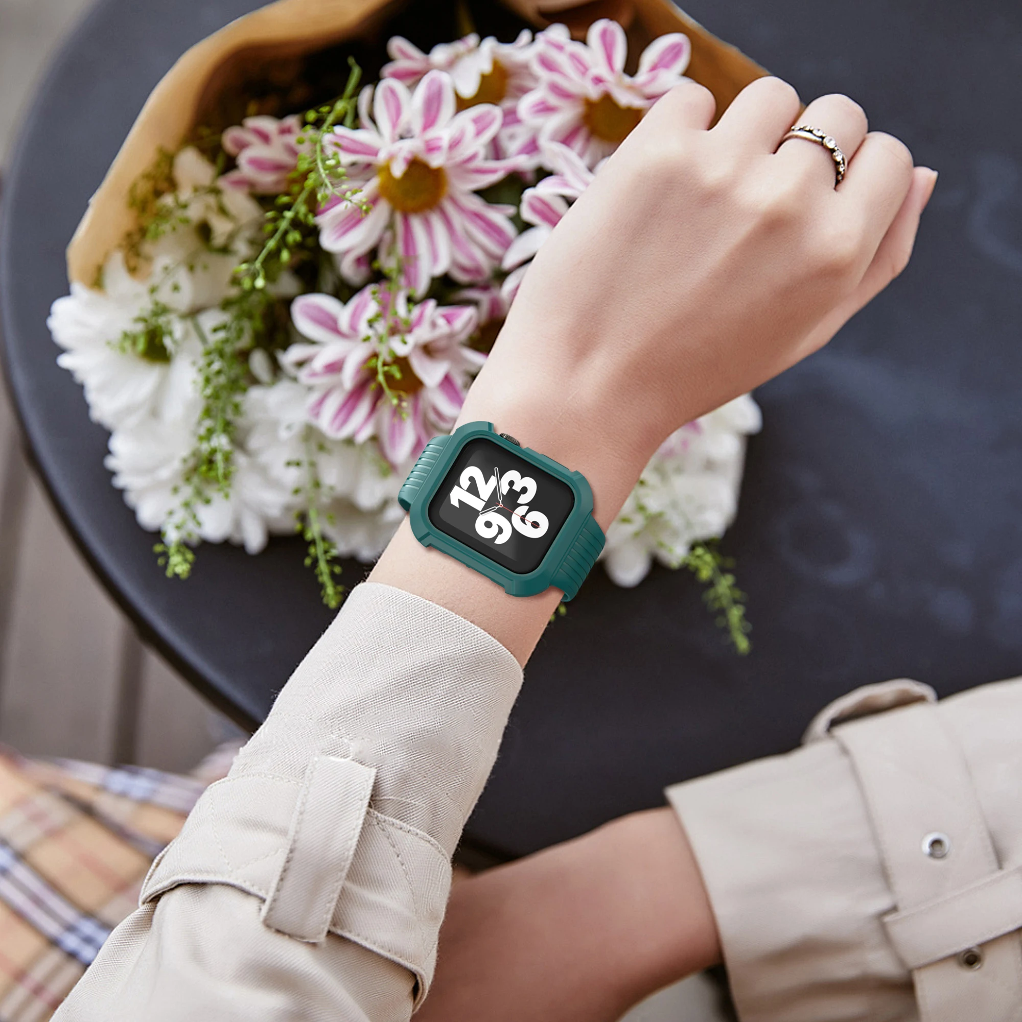 المتكاملة حالة و حزام ل أبل ووتش الفرقة 38 مللي متر 42 مللي متر SE 6 TPU الرياضة حلقة ل iWatch 5 4 3 2 1 40 مللي متر 44 مللي متر للصدمات حامي