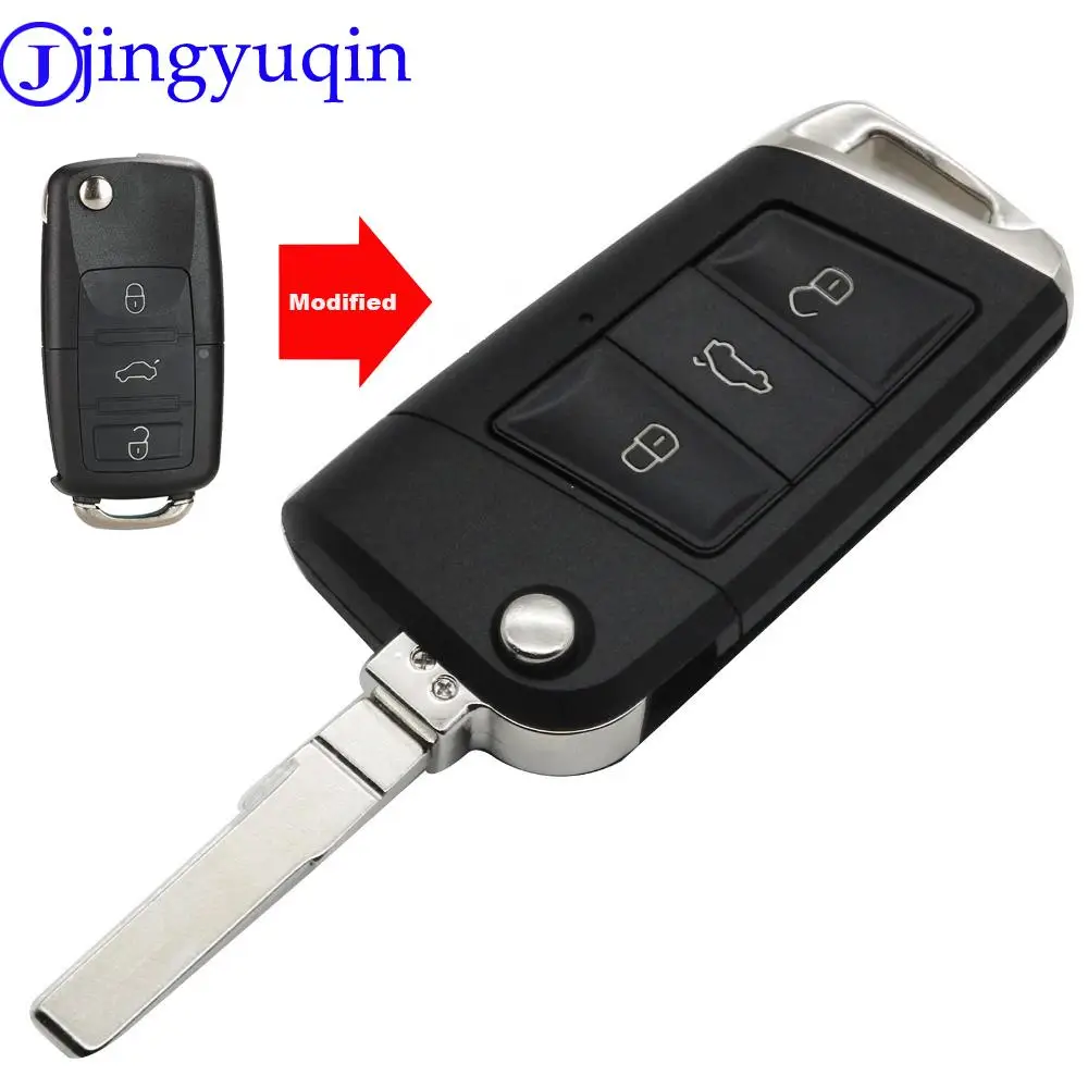 

jingyuqin 3 Button Modification Flip Car Key Cover Case Fob for Volkswagen VW Golf 7 Jetta Passat Beetle Polo Bora