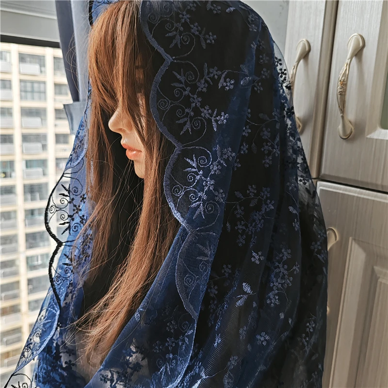 

Темно-синие вышитые цветы мантилья женские головные уборы бесконечность цветочный тюль часовня католический подарок винтажная испанская месса