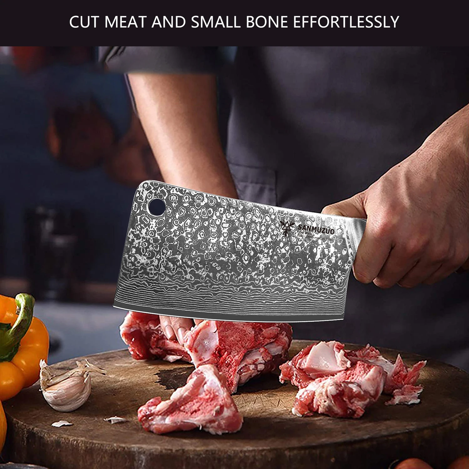Afbeelding 4: Sanmuzuo Beenhakmes-6.5 Inch Hakmes-Xuan Serie-Vg10 Damascus Stalen Keukenmes-Handvat Van Hars (Rood)