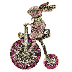 Wuli & baby-broches de conejo para montar en bicicleta para mujer, diamantes de imitación brillantes, encantador conejo de dibujos animados, mascotas, fiesta, oficina, broche, regalos