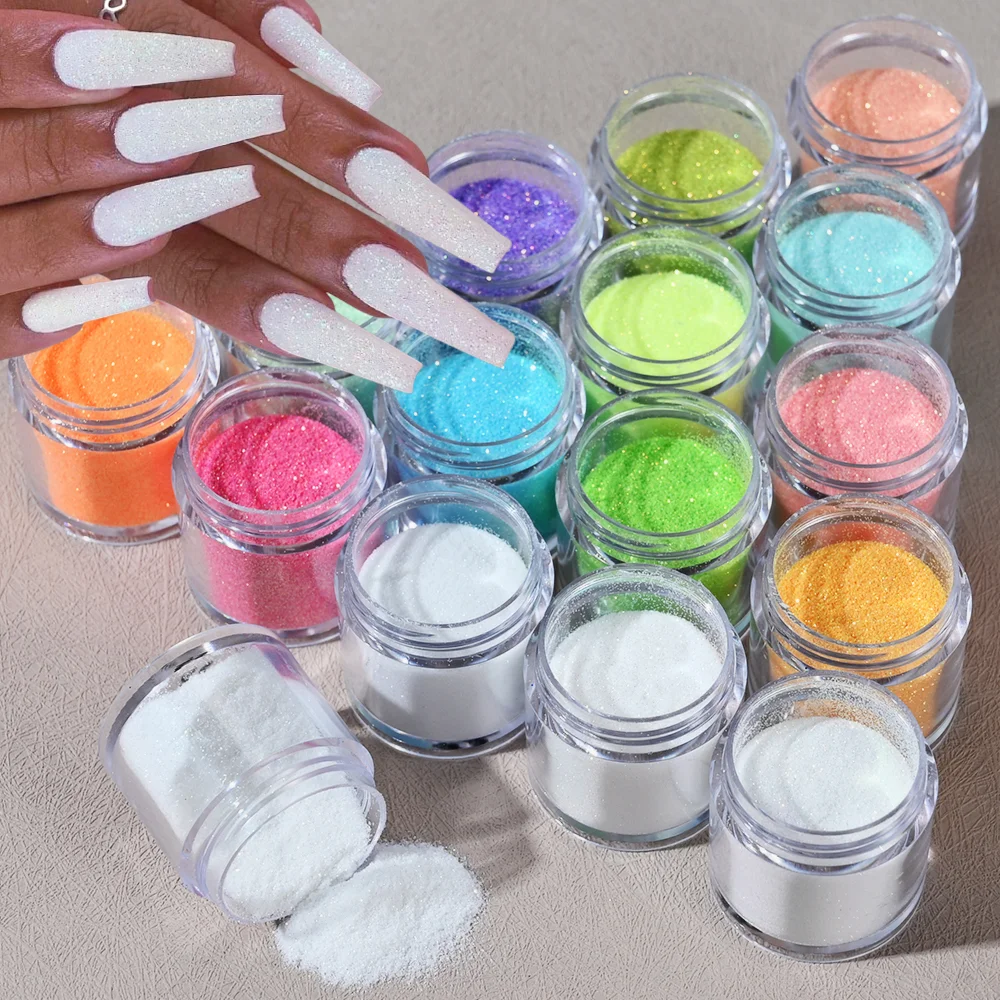 1Box Weiß Schillernden Feinen Zucker Nagel Pulver Holographische Sparkly Candy Coat Pigment Staub Nail art Gel Polnisch Zubehör pulver