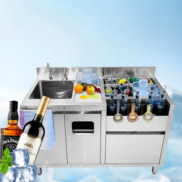 Factory Commercial Custom Coffee Bubble Tea Station Work Table Stainless Steel Bar Counter 220V 120-200L