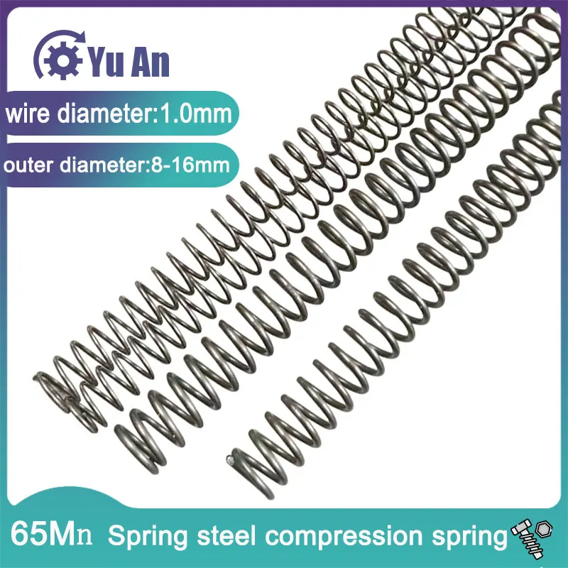 1.0mm Machinery Coil Springs Compression Spring Extended Extra Long Pressure Springs Wire Diameter OD 8mm-16mm Length 150-500mm