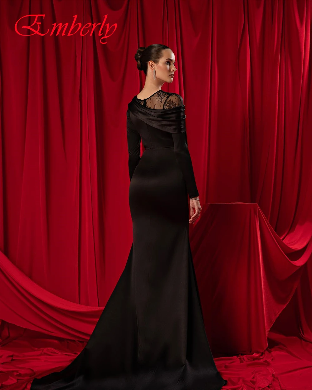 Customized O-Neck Satin Mermaid Long Sleeves Evening Dress Delicate  Party Dresses Temperament  Special Occasion Gowns