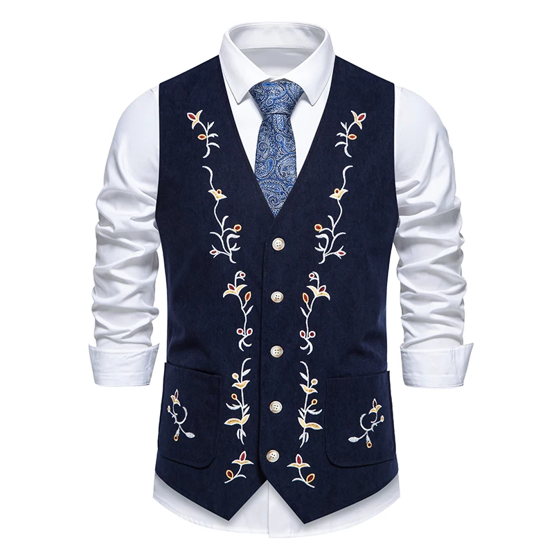 2025 Gilet di velluto a coste occidentale per uomo Gilet gotico Ricamo floreale Chaleco Vintage Hombre Steampunk Abito vittoriano Abito da uomo