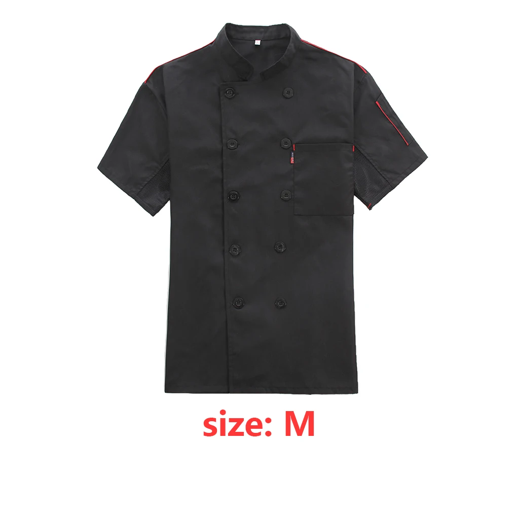 Cappotto Giacca da cuoco a maniche corte Uniforme alla moda Abbigliamento delicato sulla pelle per ristorante Hotel Cafe Cucina Nero M