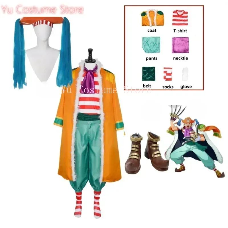 

Yu Costume Anime buggy cosplay Bara no mi Chup fruit wig cap yellow cloak stripe t-shirt shoes adult man Christmas suitW & M
