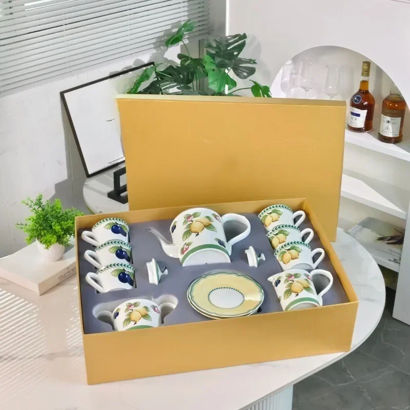 Coffee cups and saucers French garden series bone china afternoon snack plate household 15-piece gift box