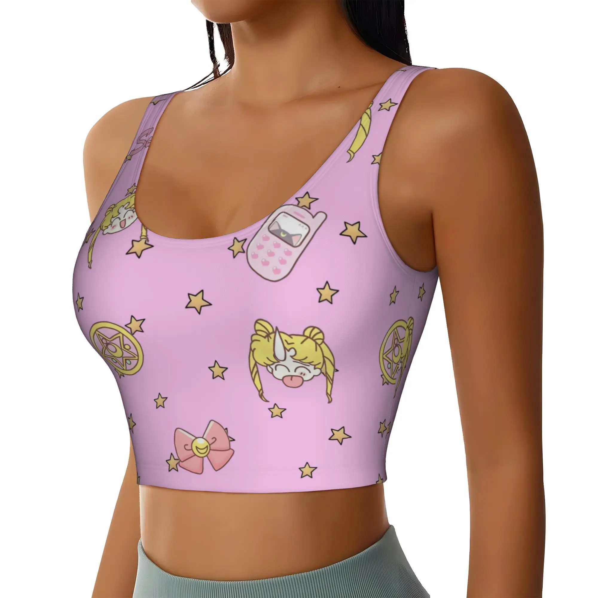 Custom High Impact Sailors Anime Moons Sports Bra Women's Usagi Tsukino Gym Workout Yoga Crop Top