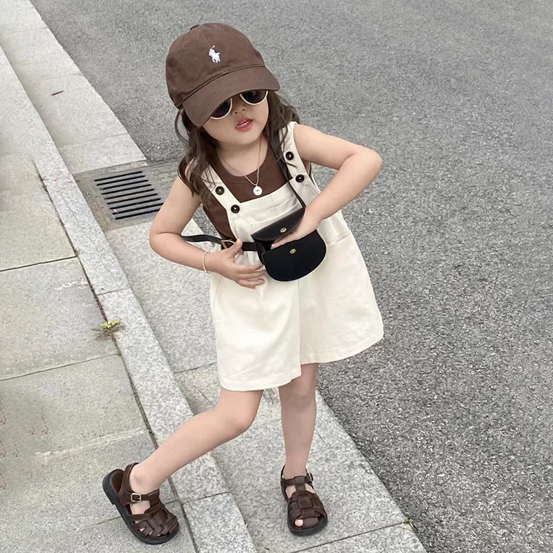 

Girls' Denim Overalls Set2026Summer new style baby girl trendy short-sleeve suspender pants children's clothingDZ993