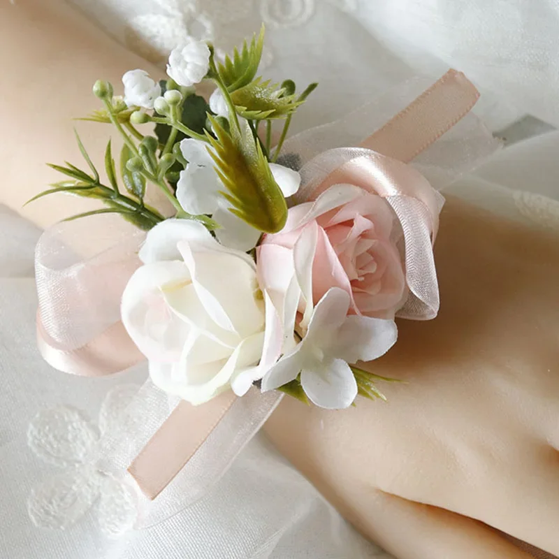 أنيقة زهرة اصطناعية المعصم الصدار بروش العريس رفقاء العروة وهمية زهرة الورد دبابيس اكسسوارات حفلات الزفاف #5