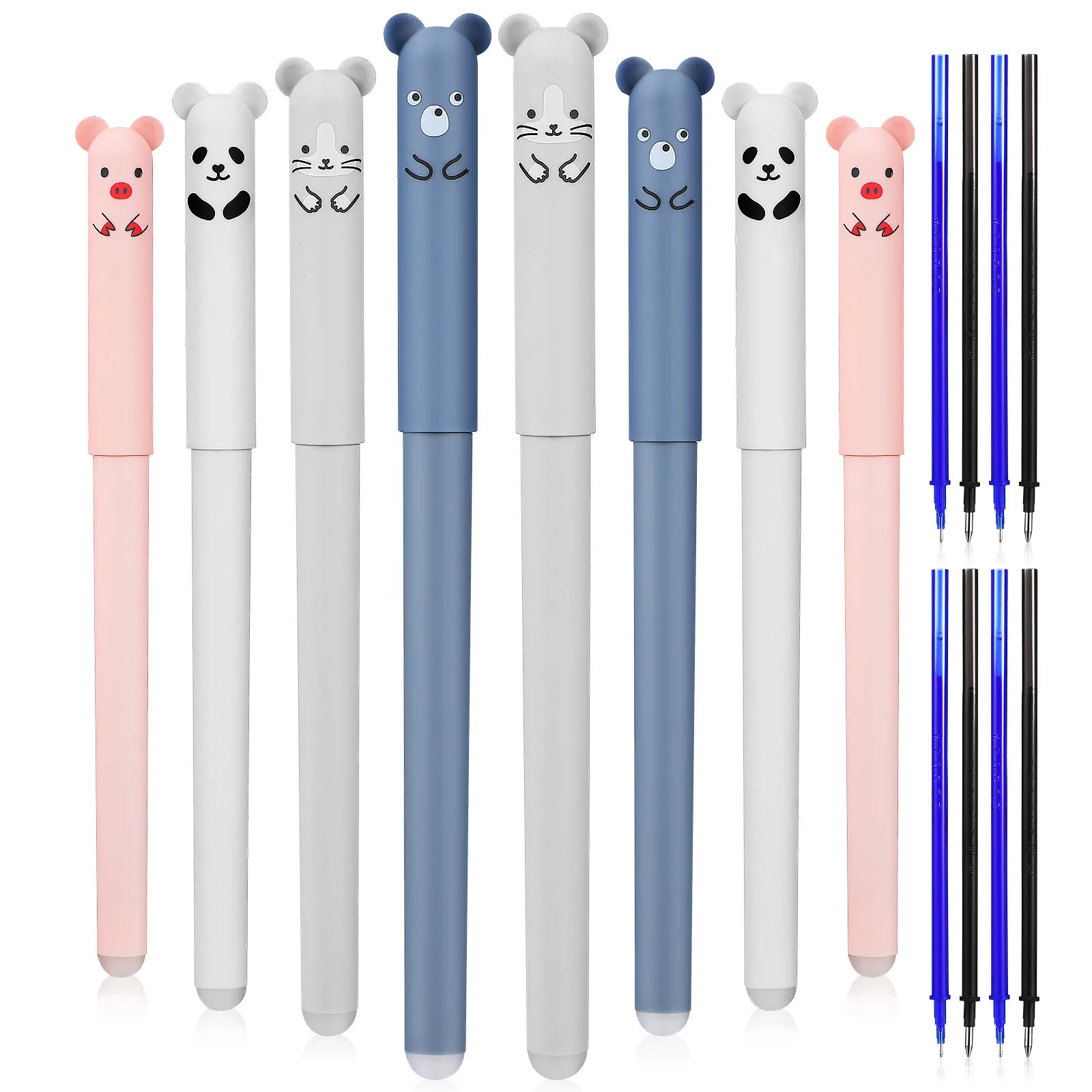 8 pcs Cartoon Erasable Refillable Writing Pens For Students Smooth Signing Pens School Supplies Party Favors Student