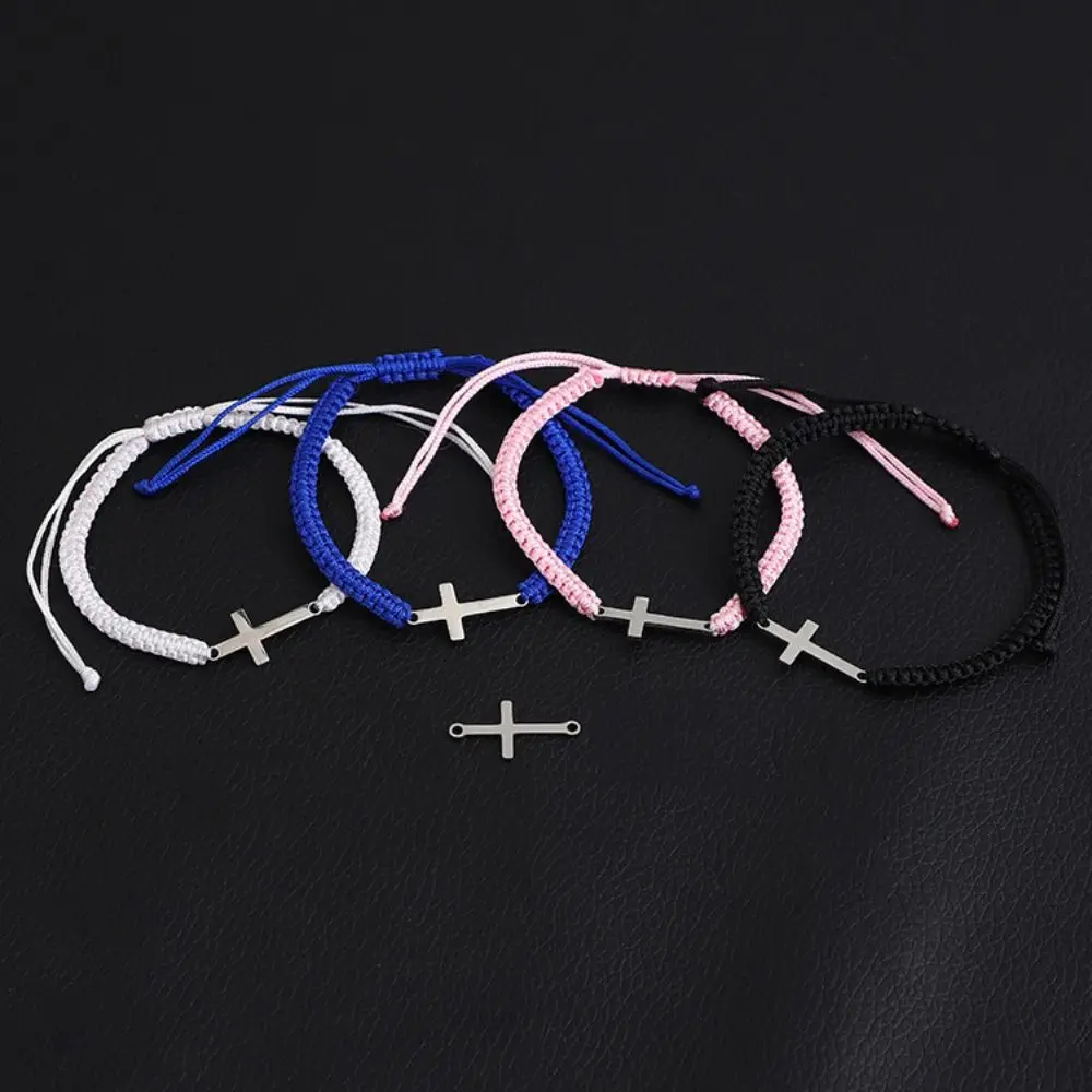 

Creative Cross Bracelet Colored String Personality Adjustable Charm Bracelet Braided Rope Stainless Steel Couple Hand Ring Gifts