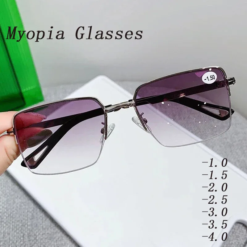 Gradient-Halbrahmen-Myopie-Brille -1.0-1.5-2.0-2.5-3.0…Fertige Anti-Blaulicht-Sonnenbrille für Damen, fertige Computerbrille