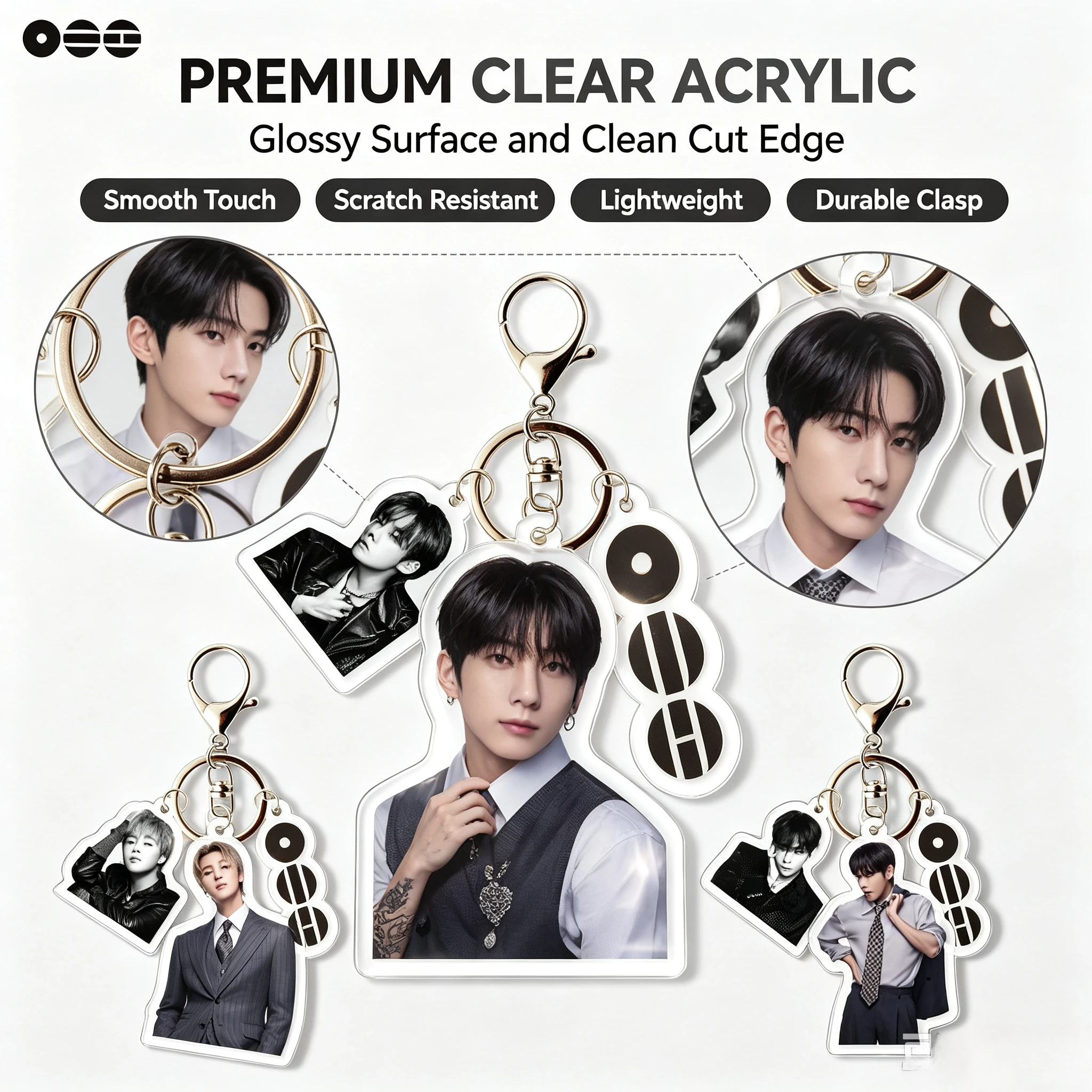 2026 BTS Clear Acrylic Keychain Set 8 Pieces K-pop Star Bag Charm Key Ring Backpack Hanging Ornament Fans Gift