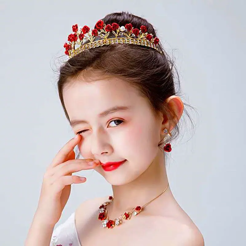 Princess Girl\'s Tiara Kids Bride Crown Floral Wedding Bridal Hairbands Hair Accesories Golden Hair Jewelry Headdress