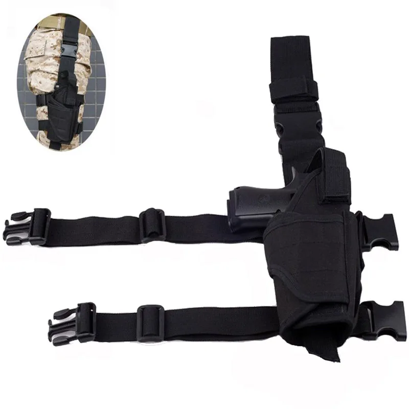 

Universal Tactics Molle Drooping Leg Right Thigh Short Gun Holster with Magazine Pocket Gun Holder for Tactical Gear