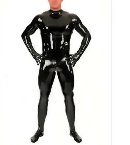 Hot Sale 100% Latex Suit Rubber Gummi Pure Black Tights Catsuit 0.4mm Size S-XXL image 2