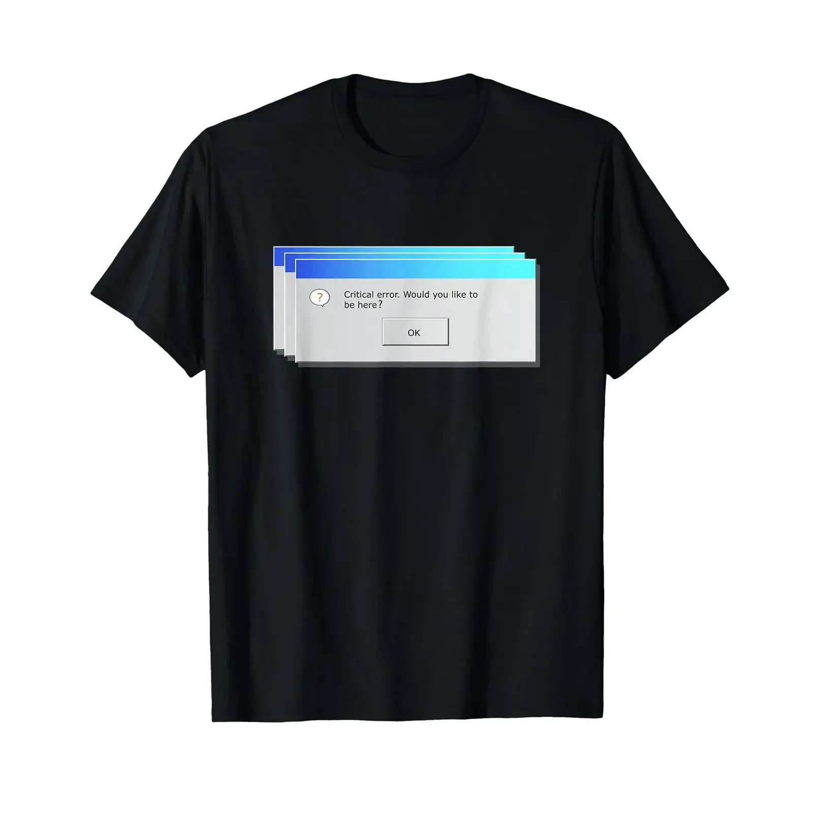 Retro Vaporwave Windows 95 Critical Error Popup Funny T Shirt Black  Crew Neck Tech Casual vintage Washed Stretched Breathable
