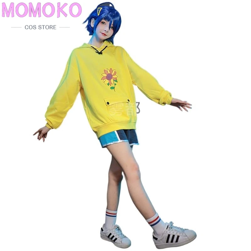 Anime Wonder Egg Priority Ohto Ai Cosplay Costumes Hoodie Yellow Sunflower Pullover Sweatshirt Shorts Wig Hairpin Suit