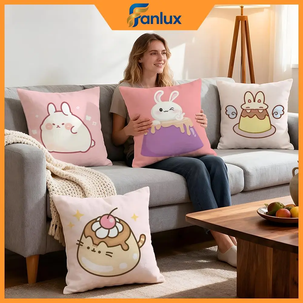 Pattern Pudding Rabbit Cushion Cover 4Pcs Decorative Covers Soft Cushion Case for Sofa Couch Decor 40x40 45x45 Pillowcases