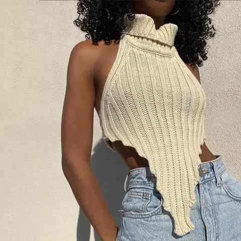 Spring And Summer 2026 New, AliExpress Popular High-necked Irregular Sexy Backless Woolen Small Vest