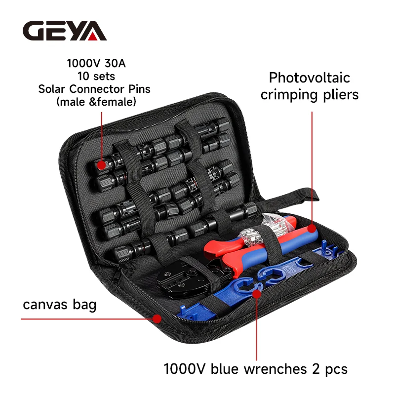 

GEYA Solar Crimping Pliers Tool Kit Wrenches 1000V 30A Solar Male Female Connectors Solar Panel Cable Wire PV Installation Sets