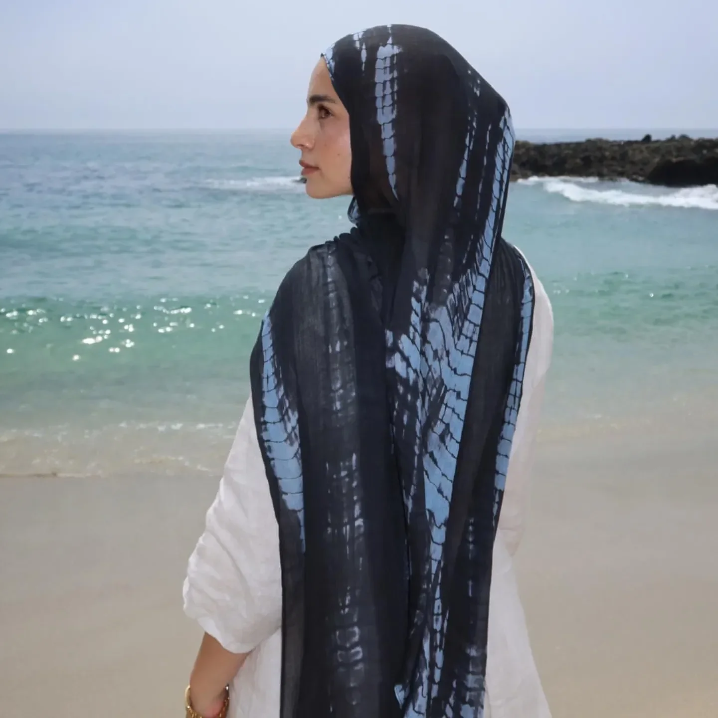Dames tie-dye stijl bedrukte hijab etnische aquarel ombre bedrukt katoen polyester sjaal sjaal moslim mode-accessoire