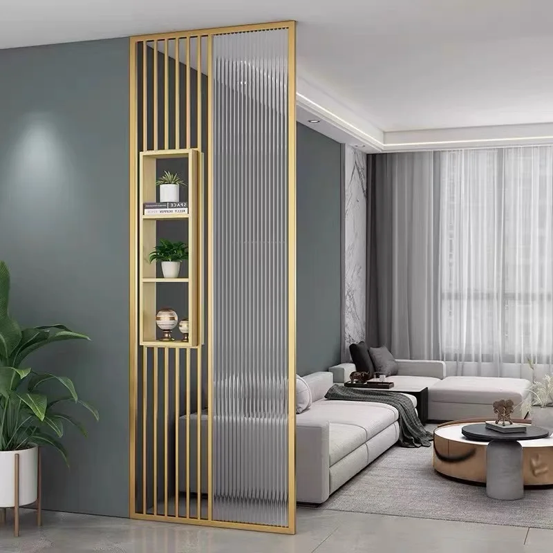 Modern Luxury Office Screens Room Dividers Simple Elegant Long Rainbow Glass Partition Waterproof Metal Hollowed-Out for Office