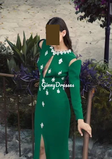 Vestido de casamento personalizado, sereia, halter, até o chão, vestidos formais, miçangas, zíper, mangas compridas, فسات temperatur evikant