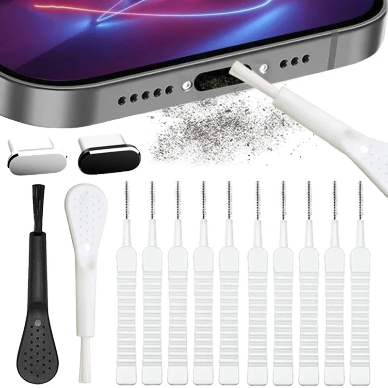 Phone Charging Port Dust Plugs with Cleaning Brush for IPhone 15 14 13 12 11 Pro Max Plus Samsung Xiaomi IOS Type C Cleaner Set