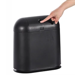 10L Bathroom Trash Can with Lid Narrow Bathroom Garbage Can Black Covered Wastebasket Dog Proof Toilet Waste Basket for Kitchen