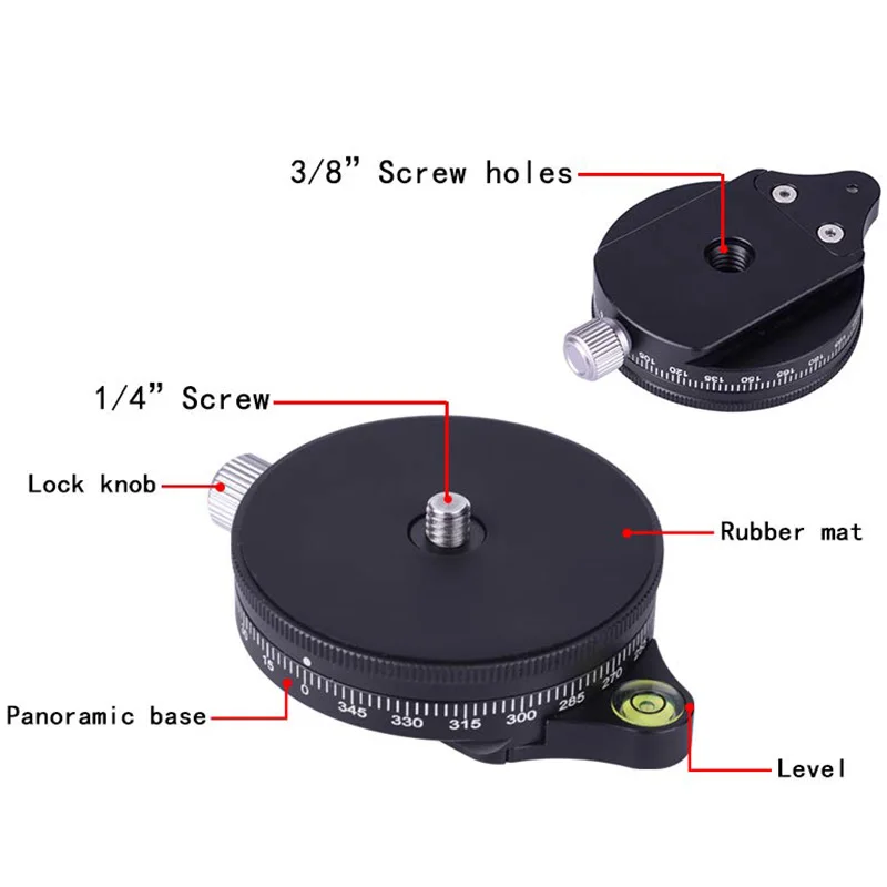 Панорамное основание для камеры с пластиной в швейцарском стиле, алюминиевая панорамная головка штатива с винтом 0,95 см и пузырьковым уровнем, грузоподъемность 2