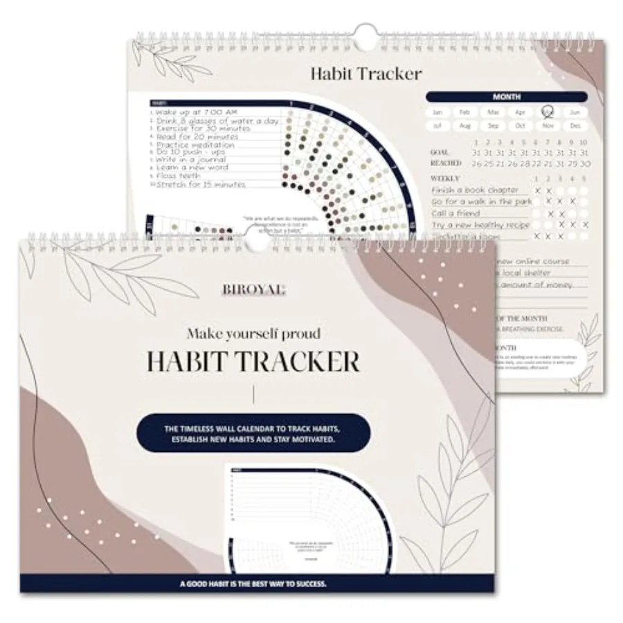 

Habit Tracker Calendar 2026 Undated 12 Months - Daily Habit Tracker Joul with Spiral Binding and Hanger - Goal Tracker - Motiva