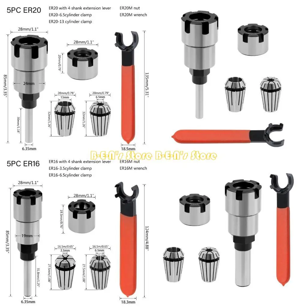 

Y1AD Router Shank Extension Rod Chuck Holder Extender Adapter ER20 Spring 6.5mm 12.7mm for Metalworking, Woodworking