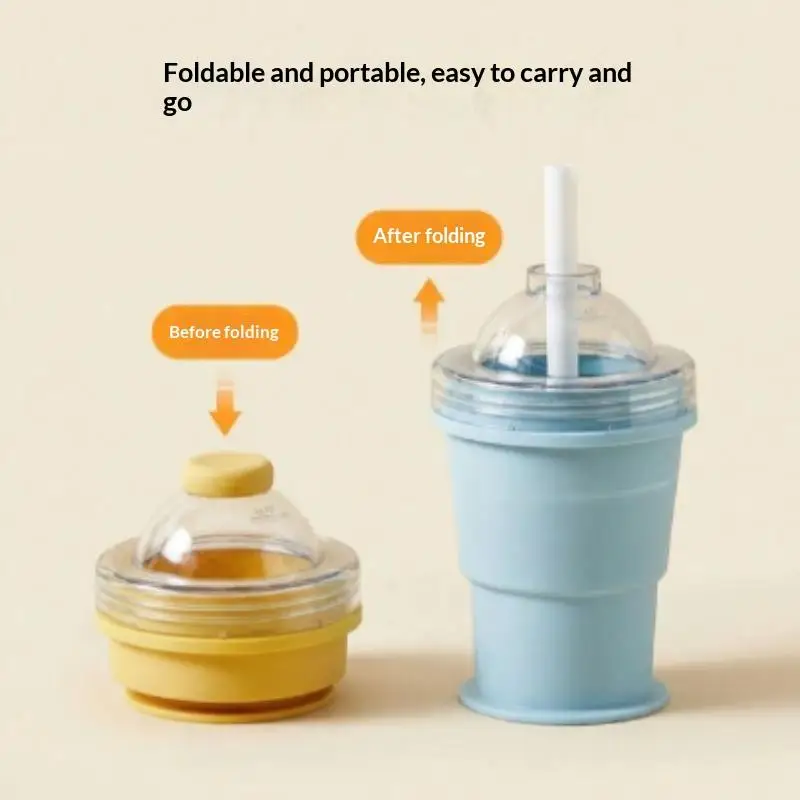 2Pcs Portable Foldable Ice Ball Cup Food Grade Silicone Ice Ball Mold With Straw For Cocktails Reusable Water Bottle