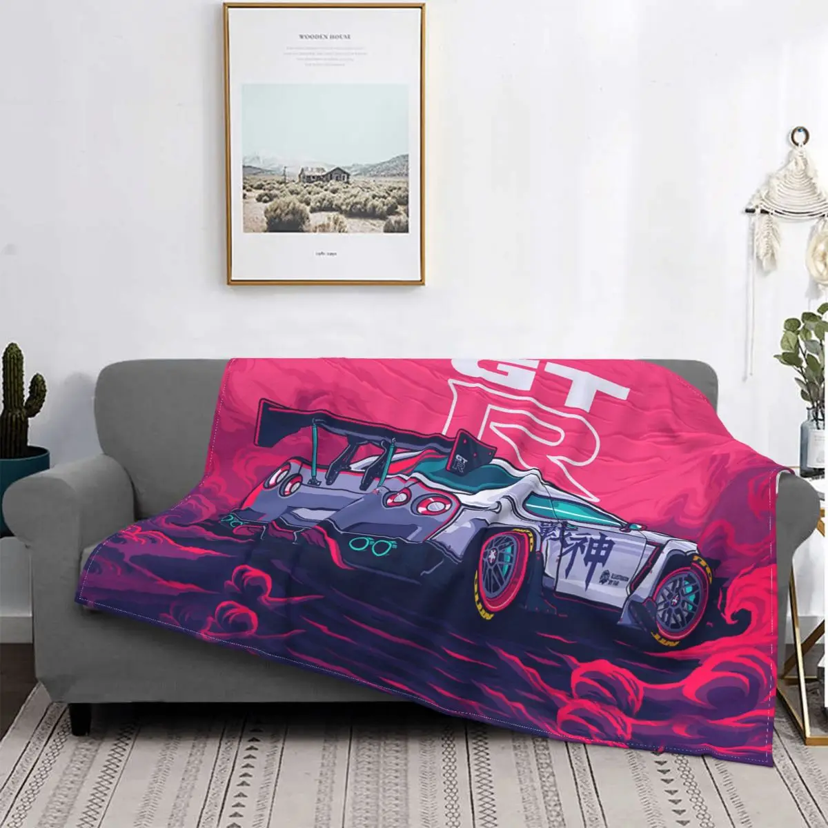 JDM Japanese GTR GT-R Sports Car Blankets Flannel JDM Car Relax Warm Throw Blanket for Home Office Plush Thin Quilt