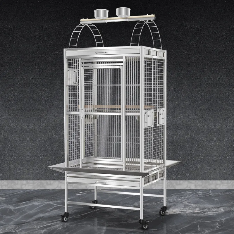 Birdcage Gray Parrot Bird Cage Extra Large Stainless Steel Bird Cage Eclectic Parrot Breeding Large Cage