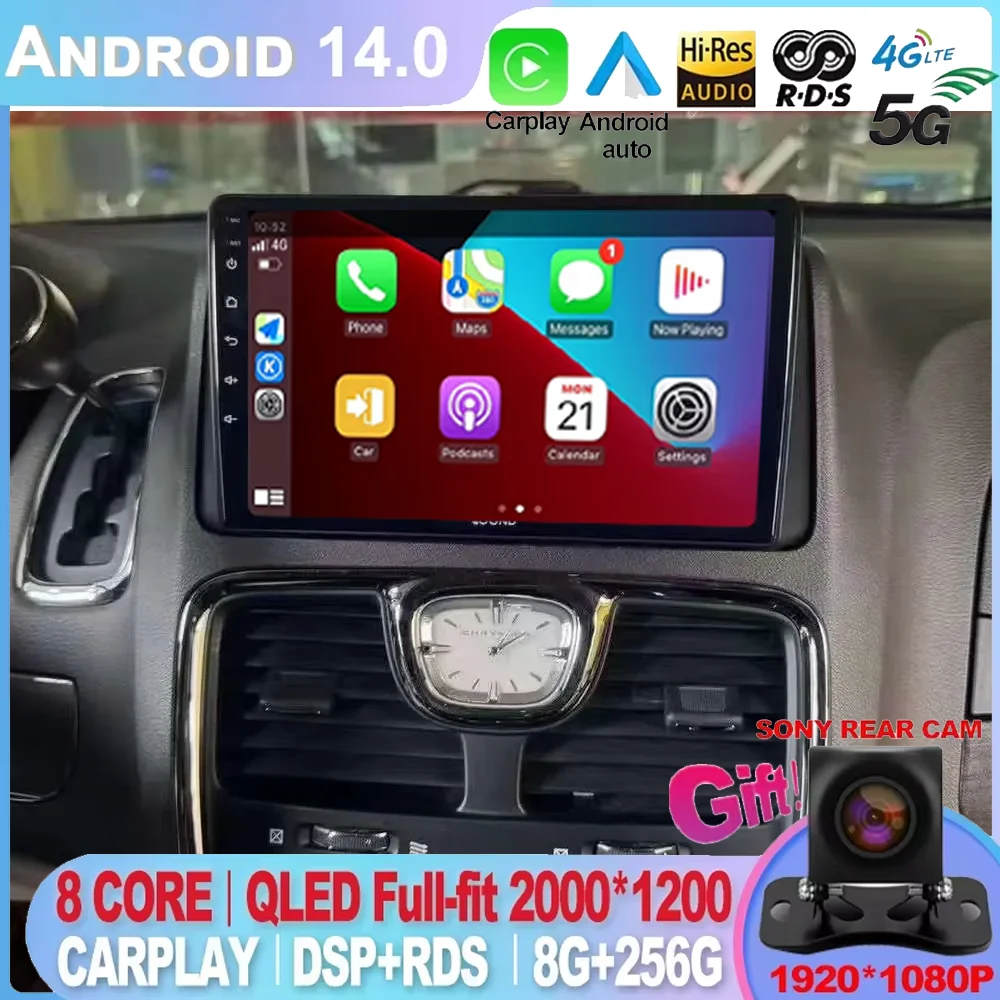 Für Chrysler Grand Voyager 5 2008-2020 für Dodge Grand Caravan 2011-2016 Android 13 Autoradio Player Multimedia GPS Carplay