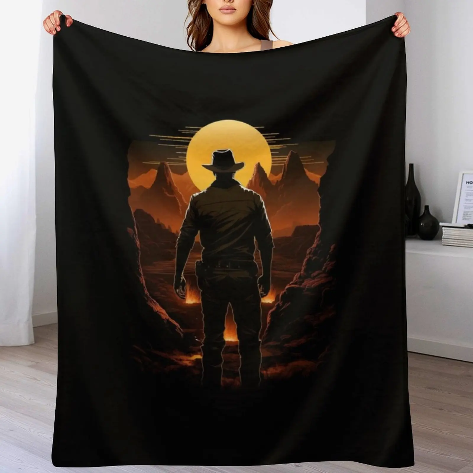 

Sunset Explorer - Silhouette Throw Blanket Loose Picnic Bed linens Quilt Blankets