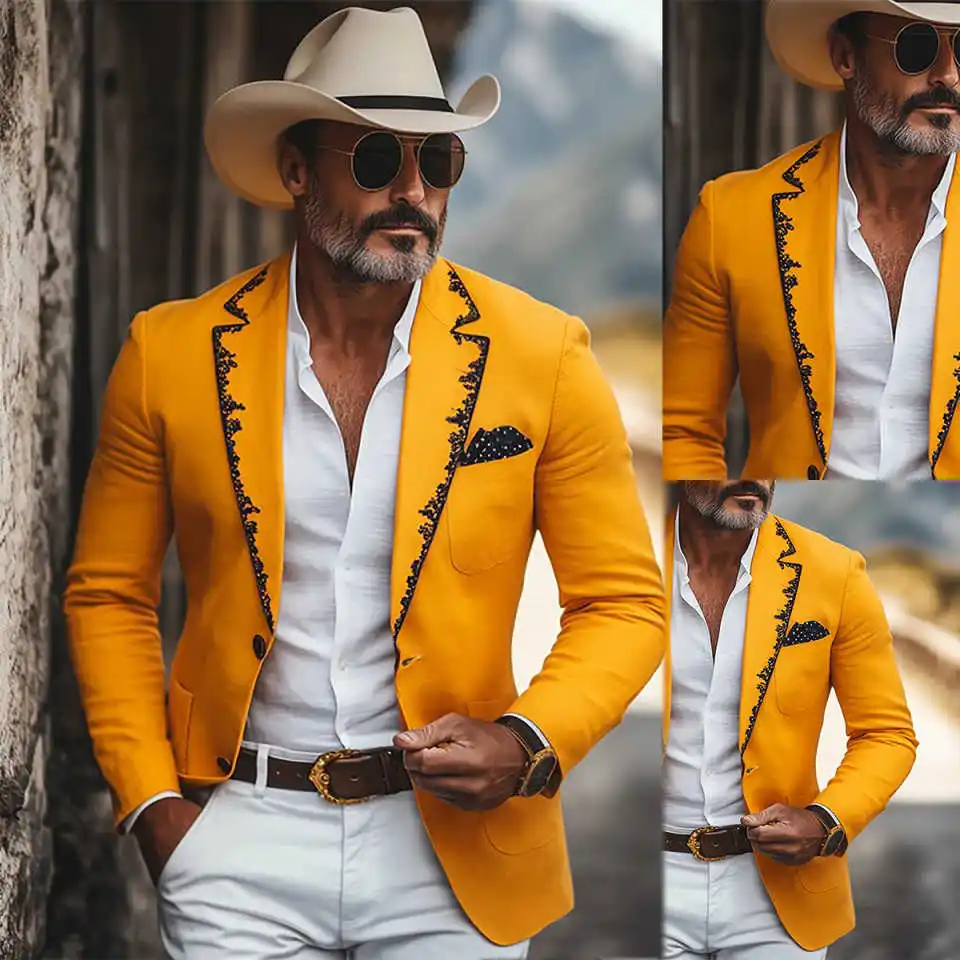 

Bright Wedding Tuxedos 2 Piece Set Jacket Pant Single Breasted Men Suit Trim Fit Notched Lapel Groom Wear Party Suits Customized