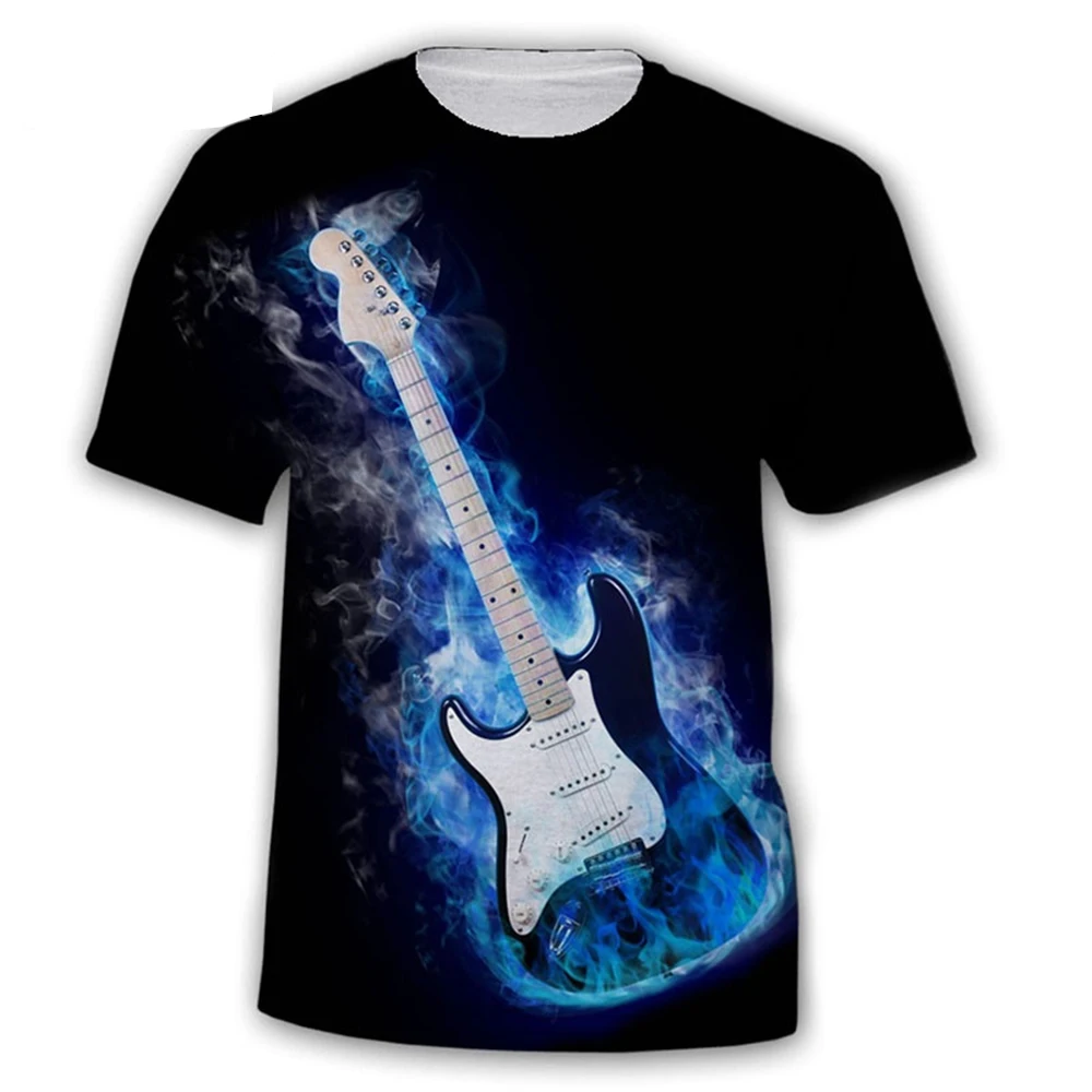 أزياء الصيف الاتجاه روك الرجال والنساء القيثارات 3D المطبوعة الغيتار طباعة شخصية مريحة قصيرة الأكمام تي شيرت