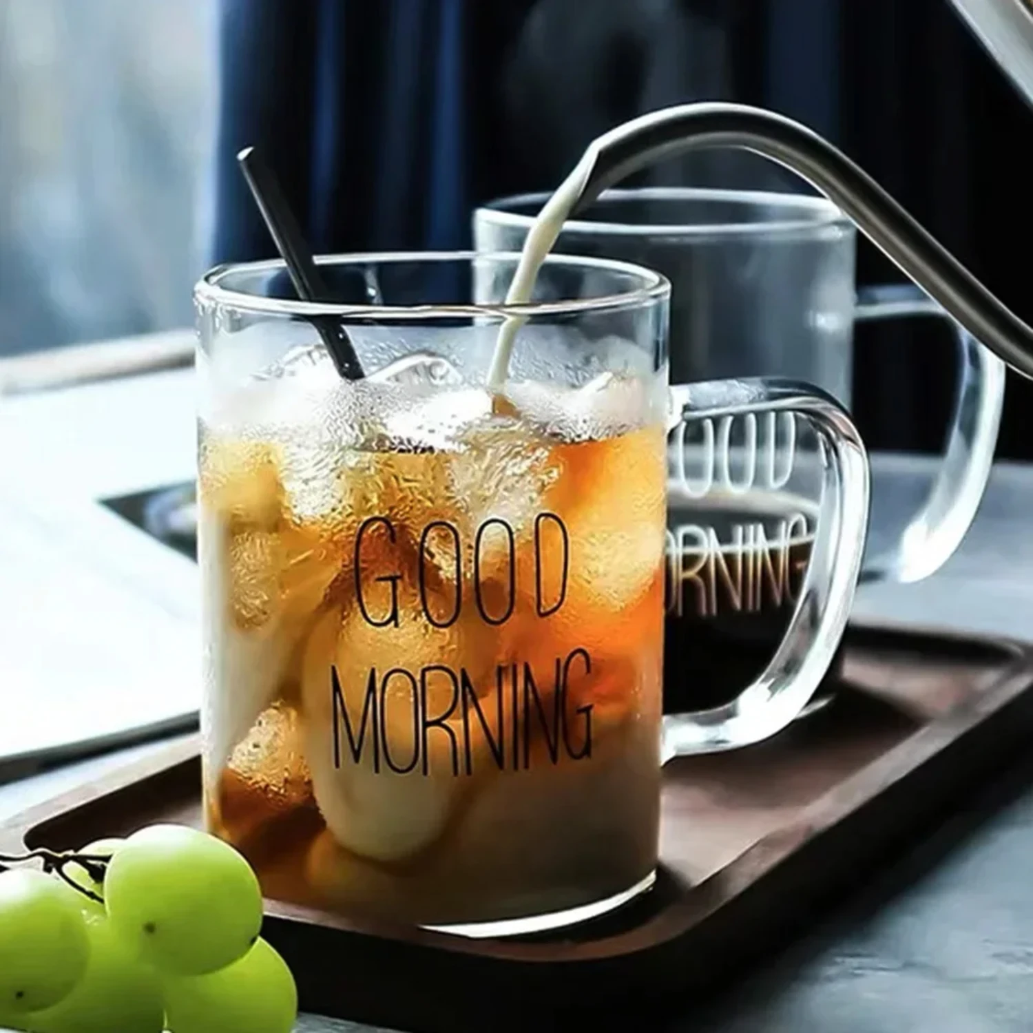 1PCS Letter Glass Mug Coffee Milk Breakfast Cup Tumbler with Handle Transparent Drinkware Household Gift  Children Set