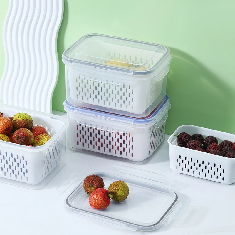 Fruit Storage Containers for Fridge Leakproof Produce Containers for Fridge with Removable Colander Keep Fruits Fresh longer