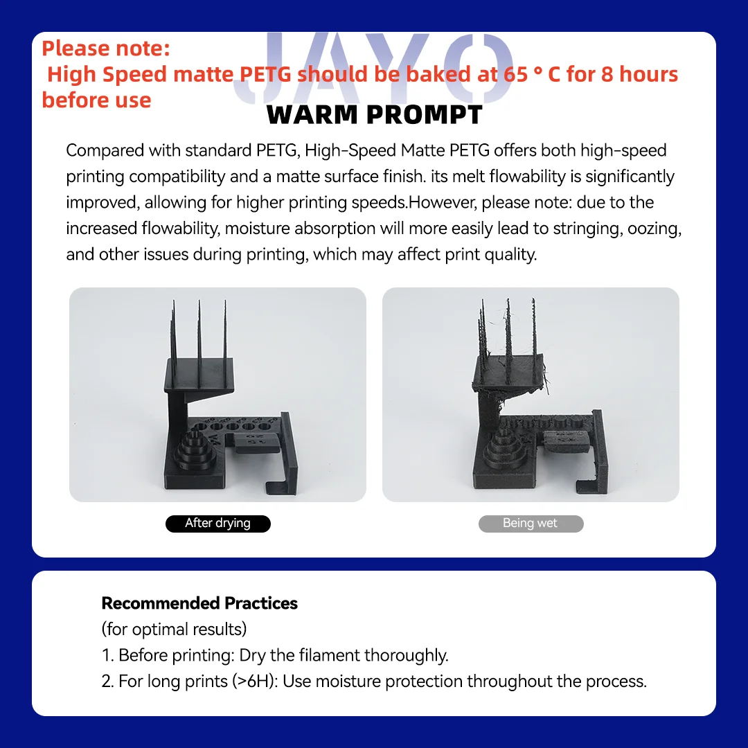 JAYO 6 rolek szybkiego, matowego filamentu PETG 3D 1.75mm, prędkość druku 30mm/s - 600mm/s, wysoka prędkość przepływu, szybki filament PETG do drukarek 3D — zdjęcie produktu 5